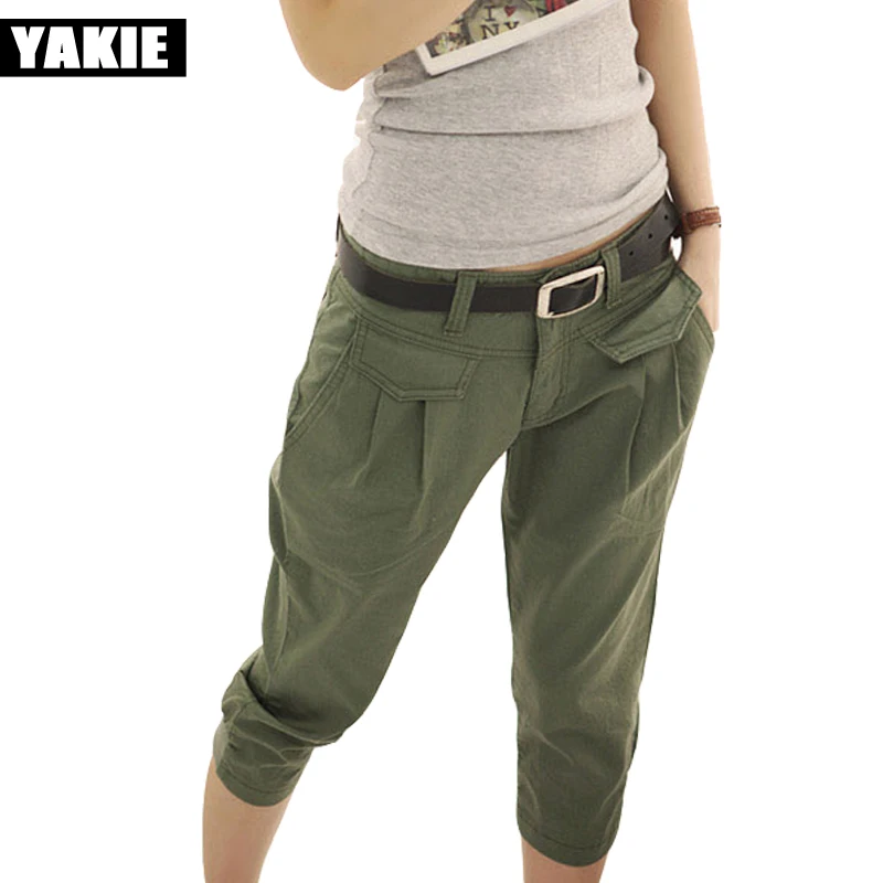 Брюки-Капри женские с завышенной талией повседневные штаны-султанки карманами
