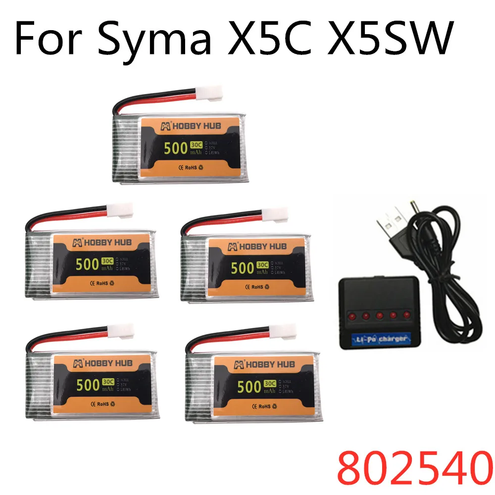 3 7 В 500 мАч 802540 30C Lipo батарея для Syma X5C X5SC X5SW Quadrocopter M68 Cheerson CX 30 H5C 905 RC части