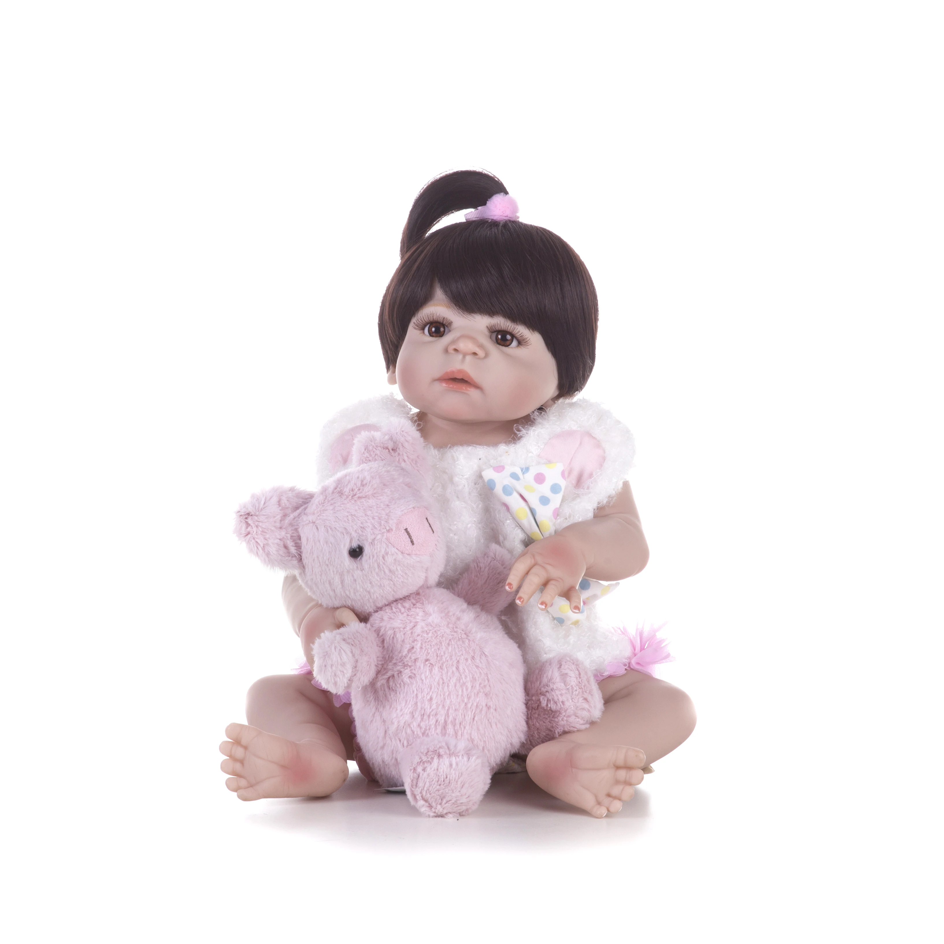 55cm Full Body Silicone Reborn Girl Baby Doll Toy Lifelike Pink Princess Dress Newborn Babies Cute Birthday Gift Bathe | Игрушки и хобби