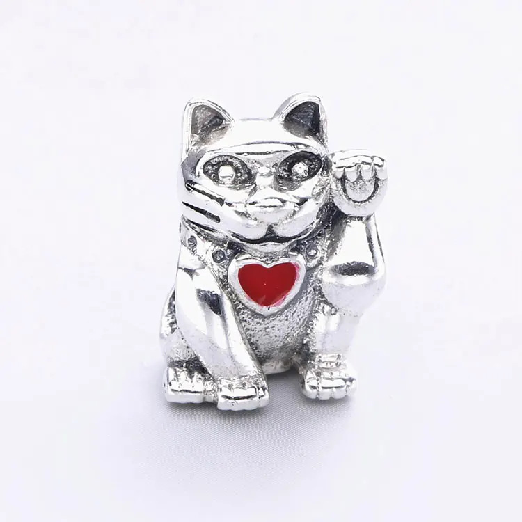Прекрасные подарки 925 стерлингового серебра Манеки Неко Lucky Cat очарование бисером