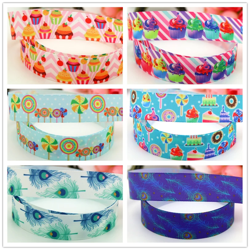 DUWES 7/8 ''Капкейк с бесплатной доставкой принтом&quot павлиньи перья &quotgrosgrain лента
