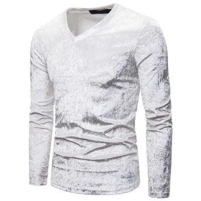 B151 white Новая мужская осенне-зимняя уличная мода велюровая футболка с длинными рукавами модная повседневная футболка с v-образным вырезом в стиле хип-хоп бархатные фланелевые футболки - Цвет: B151 white