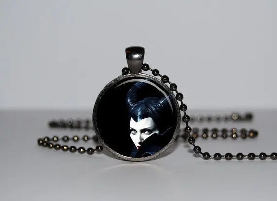 

Steampunk handmade Movie Maleficente pendant necklace Angelina Jolie pendant.1pcs/lot bronze chain steel Glass Pendant jewelry