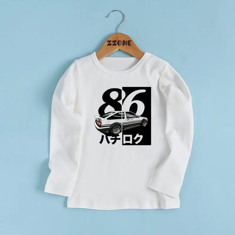 Kids Cool Car Design Clothes Boys and Girls Anime AE86 Initial D Drift Print T shirt Children Long Sleeve T-shirt LKP2419 | Детская