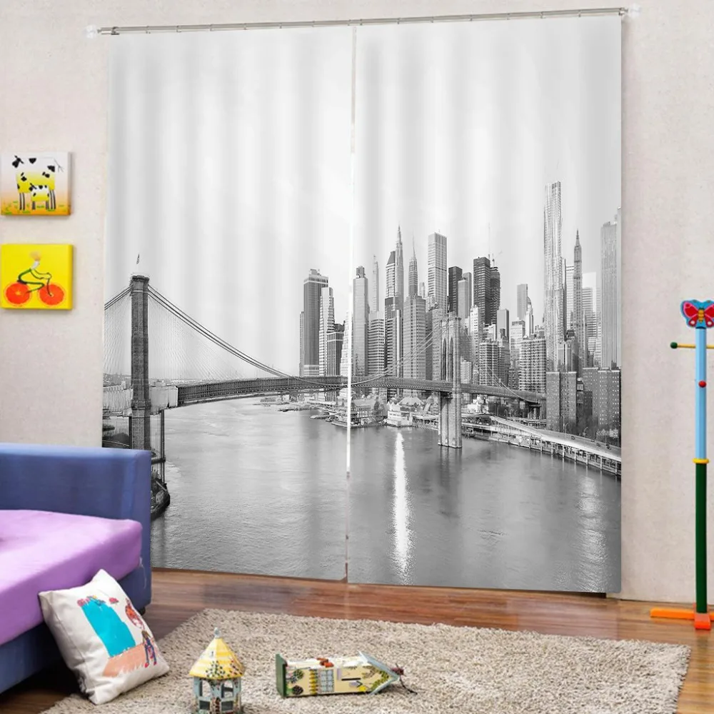 3D занавески с мостиком здания затемняющие оконные шторы для свадьбы гостиной