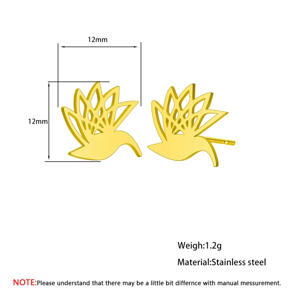 QIMING Stainless Steel Phoenix Stud Earrings For Women Golden Bird Flying Hummingbird Animal Cute Retro Ethnic Jewelry Earring | Украшения