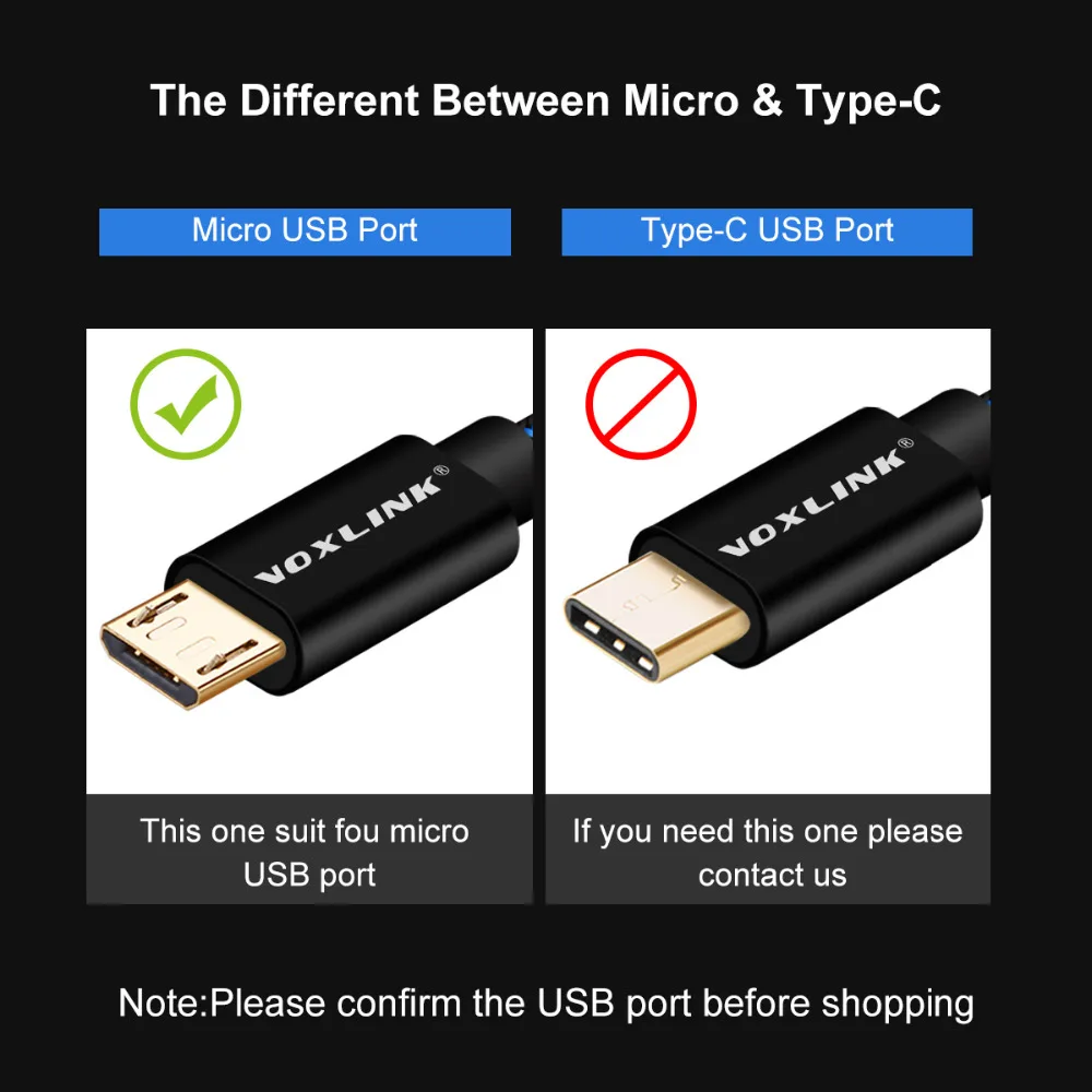 Кабель Micro USB VOXLINK 2.4A Быстрый кабель синхронизации данных и зарядки для Samsung Huawei