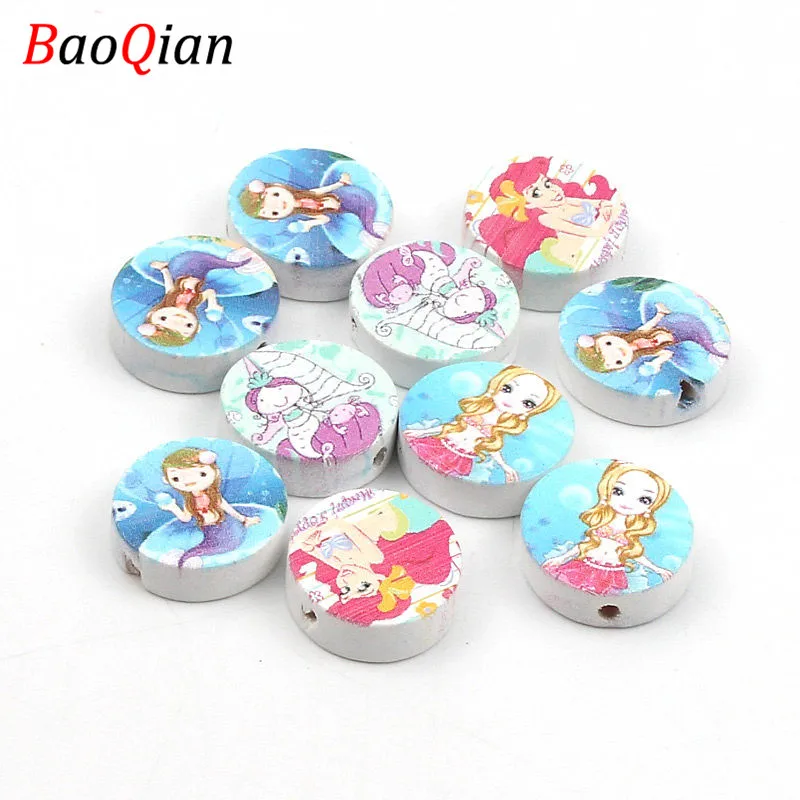 DIY 20 шт. мм натуральное дерево Русалка Белые Свободные Круглые деревянные бусины