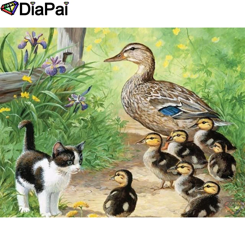 

DIAPAI 5D DIY Diamond Painting 100% Full Square/Round Drill "Animal duck cat" Diamond Embroidery Cross Stitch 3D Decor A21908