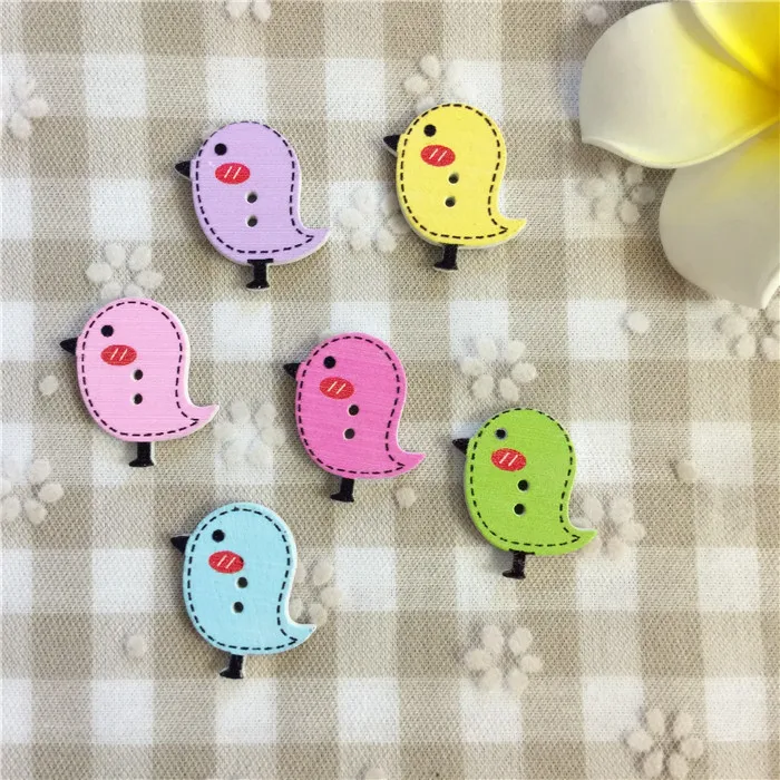 

200 шт., деревянные пуговицы в форме птицы, 25 х26 мм