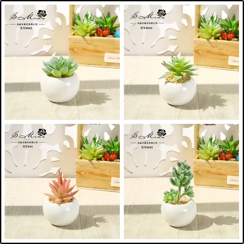 4 набора искусственных зеленых растений в горшках для дома, офиса, балкона: тропический мини-бонсай, фальшивые цветы и орнаменты.