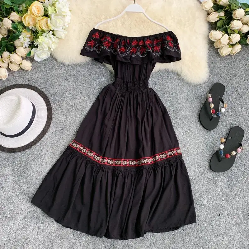 Robe femme ete 2019 летнее пляжное винтажное богемное платье от плеча собранное в сборки