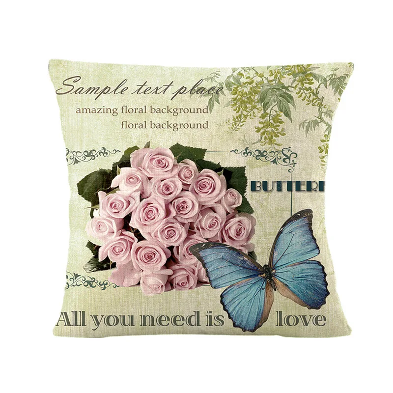 Новинка 2019 подушка в американском стиле с цветами птицами бабочками льняной