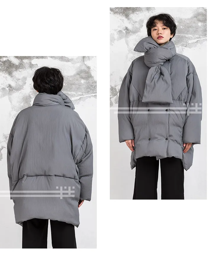IRINAY212 Новая коллекция с шарфом двубортный oversize Асимметричный Зима белая утка подпушка куртка пальто для женщин