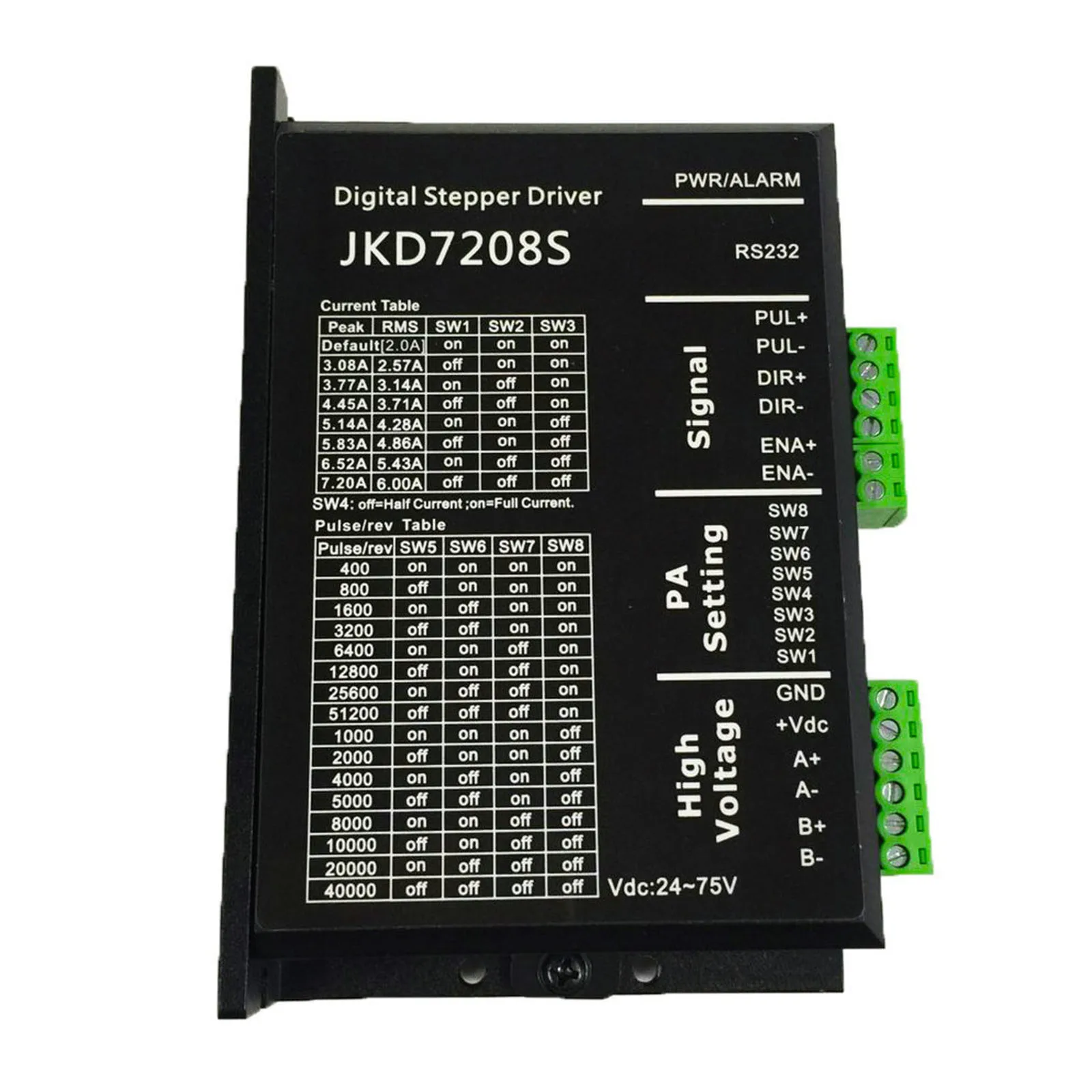 JKD7208S двухфазный цифровой шаговый Драйвер 0 1 7.2A 24 75VDC ЧПУ контроллер