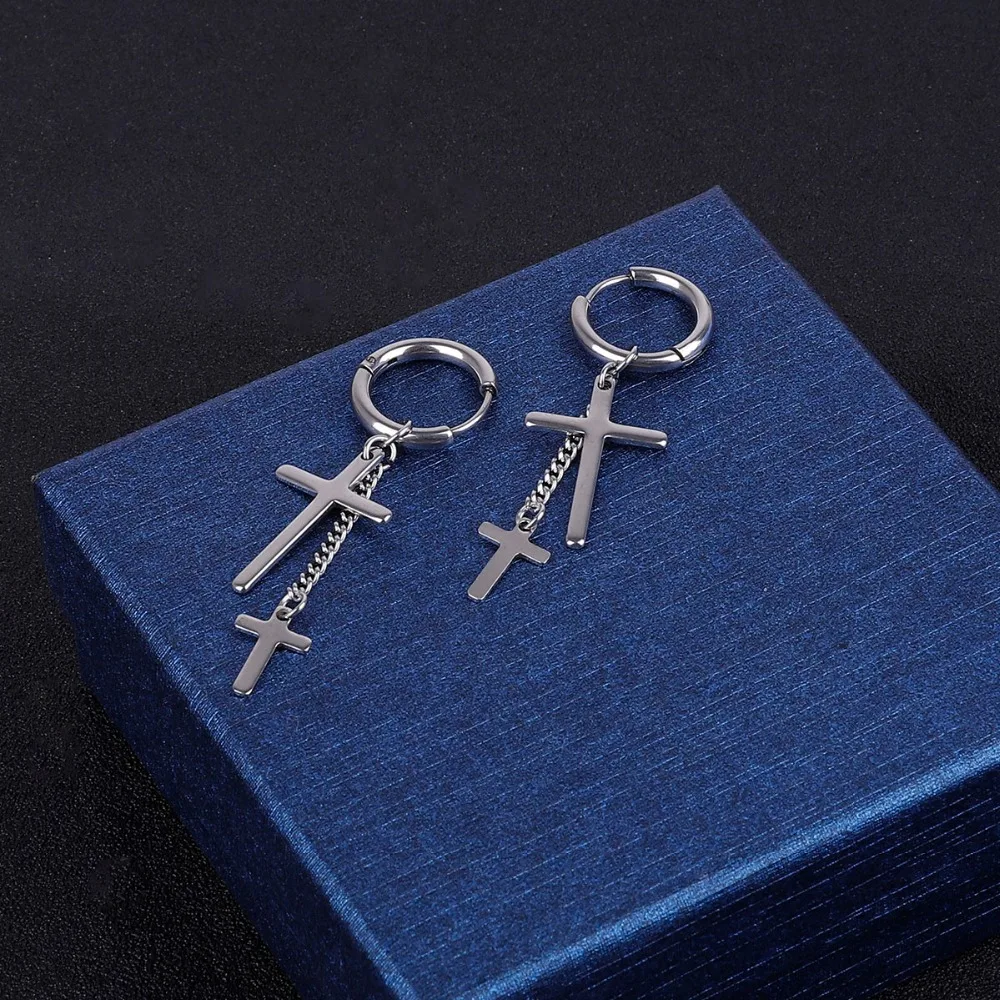 

1pcs Hip Hop Punk Black Titanium Stainless Steel Tassel Bullet Drop Earrings For Men Women Boys Statement Ear Clip Brincos Gifts