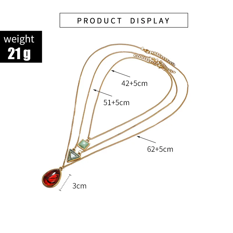 Женское многослойное ожерелье модное геометрическое из зеленого опала с красным