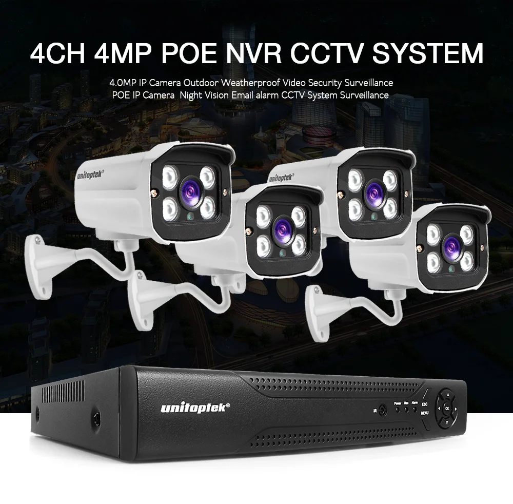 H.265 POE CCTV NVR комплект с 4 шт. 4MP IP камера Открытый HI3516D водонепроницаемый безопасности видео камера системы наблюдения приложение XMEye