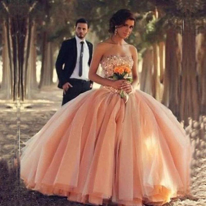 Бальное платье без бретелек рукавов украшенное бисером розовое невесты vestido de noiva