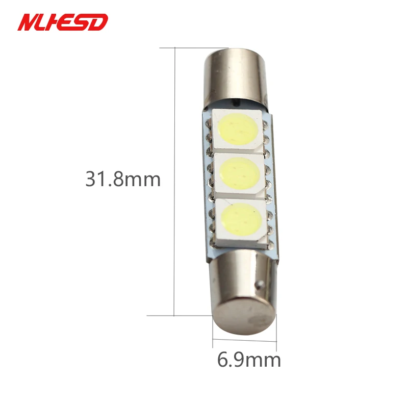 10pcs 12V Flood Festoon Dome T6 T6.3 28mm 31mm 3 SMD 5050 LED 3smd Light Bulb Car Vanity Mirror Sun Visor Fuse White | Автомобили и