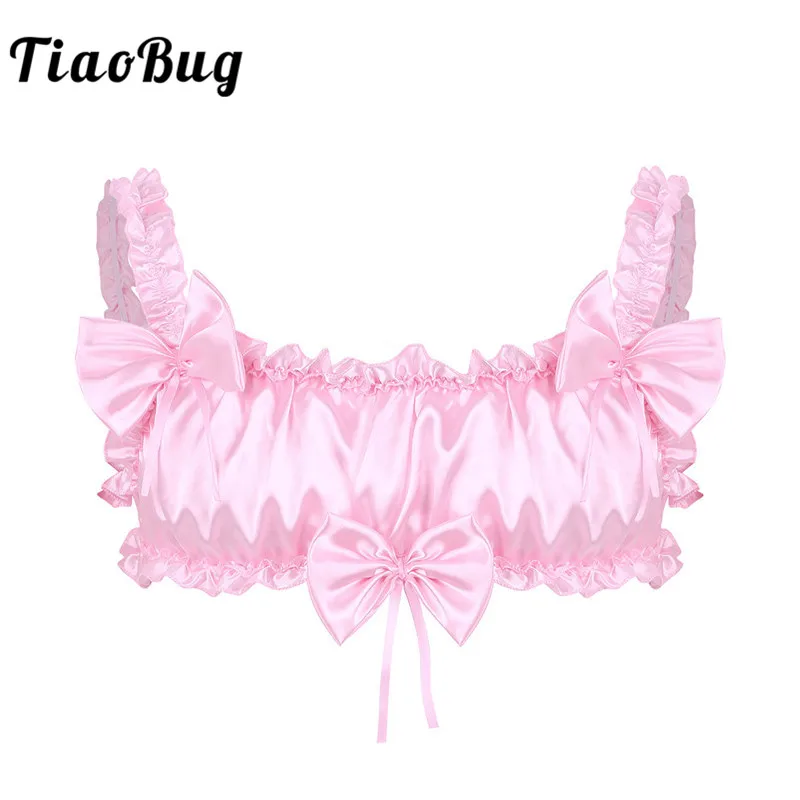 TiaoBug Мужская crossdresser розовый/черный сексуальный укороченный топ из мягкого атласа