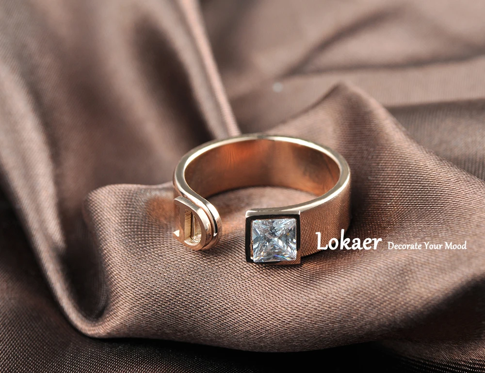 Lokaer, классические кольца из нержавеющей стали, ювелирные изделия, AAA кубический цирконий и буквы, роскошное свадебное кольцо для невесты, женское ювелирное изделие R17038