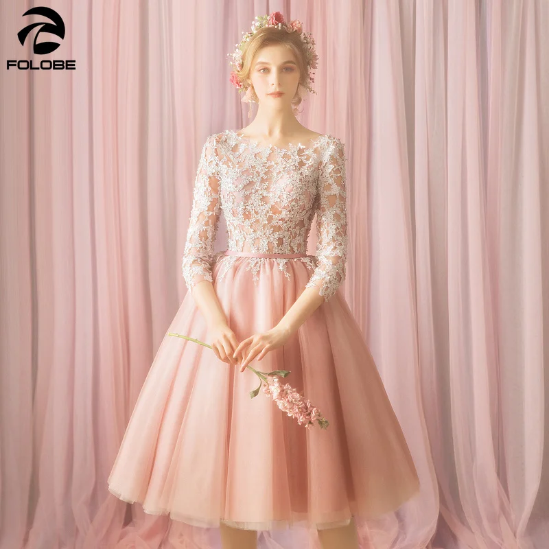 

FOLOBE 2020 женское Короткое платье из тюля с рукавом три четверти кружевные аппликации Формальные для вечерние, выпускного вечера, женская одеж...