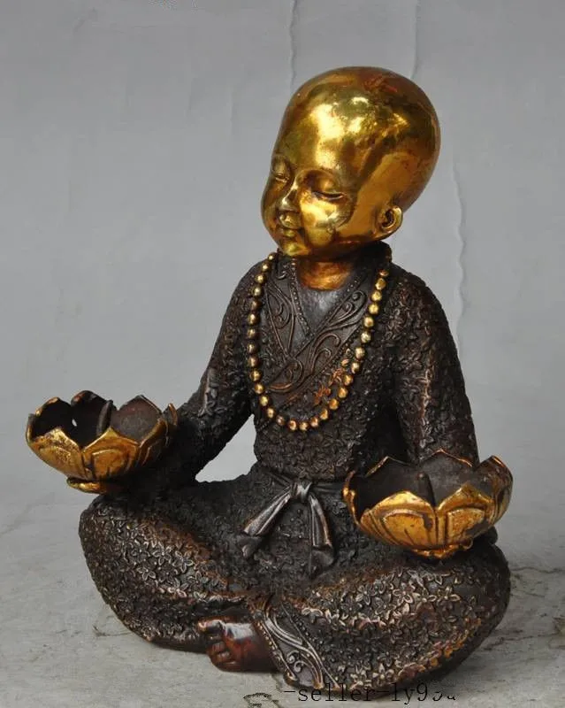 Китайский буддийский бронзовое напыление буддийские статуя монаха Будды цветок