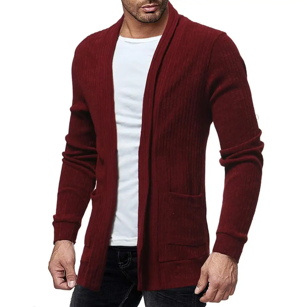 

MISSKY Men Sweater Fashion Solid Color Knitted Casual Sweater Coat Slim Fit Long Sleeve Cardigan For Autumn Spring