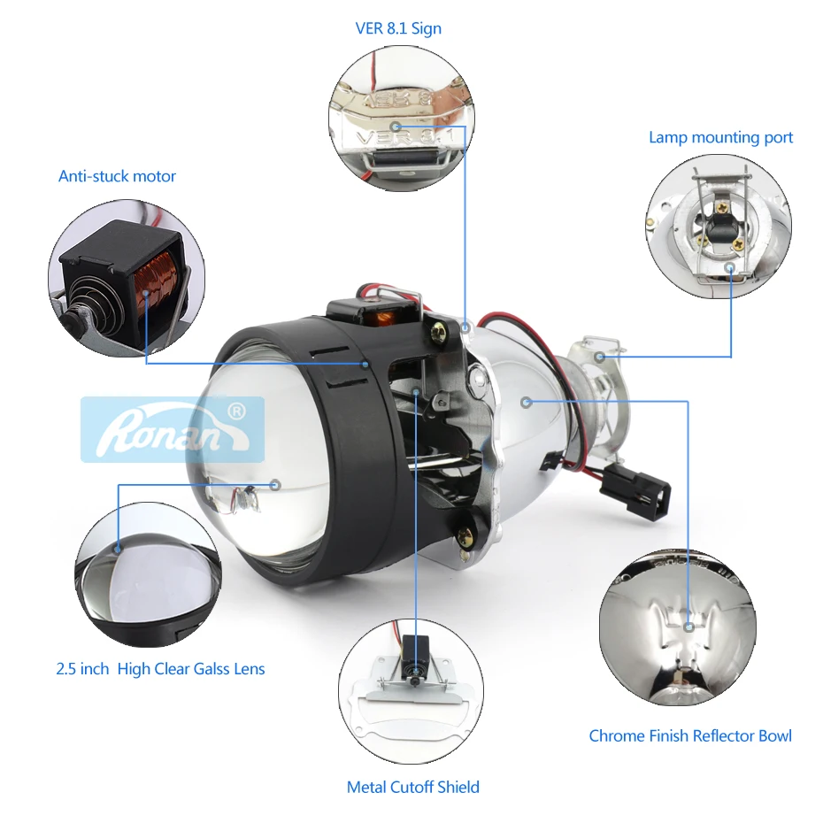 Ronan 2.5&quotbi xenon projector lens MH1 LED DRL angel eyes shrouds for vw H4 H7 Car Styling Bulb Retrofit DIY | Автомобили и