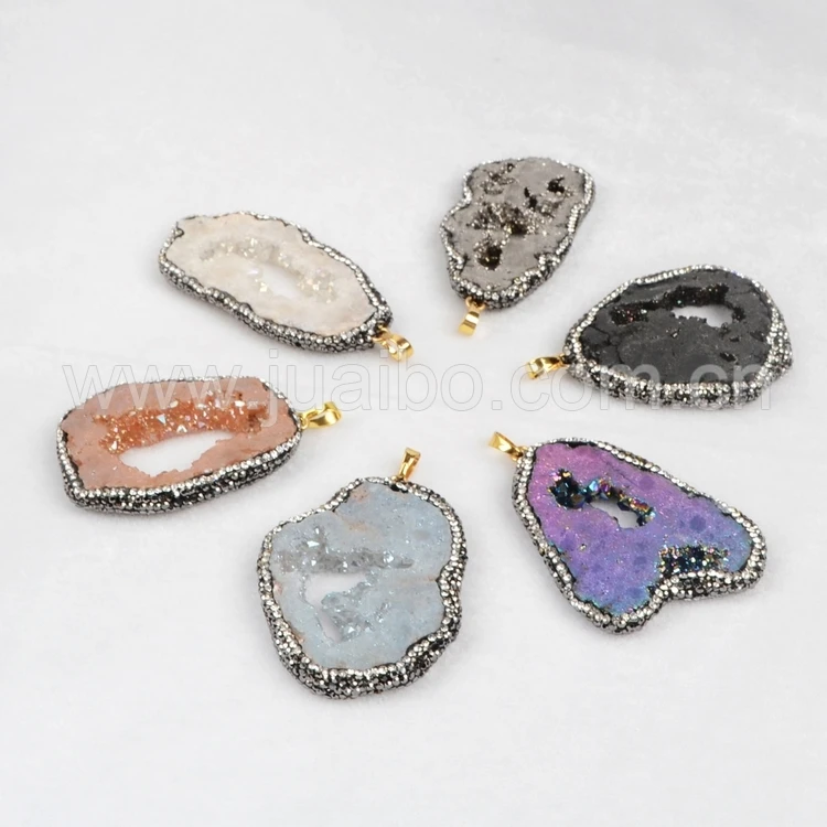 Оптовая Цена Радуга Кристалл Druzy Кусочек Кварца Freeform Кулон Из Бисера Проложили