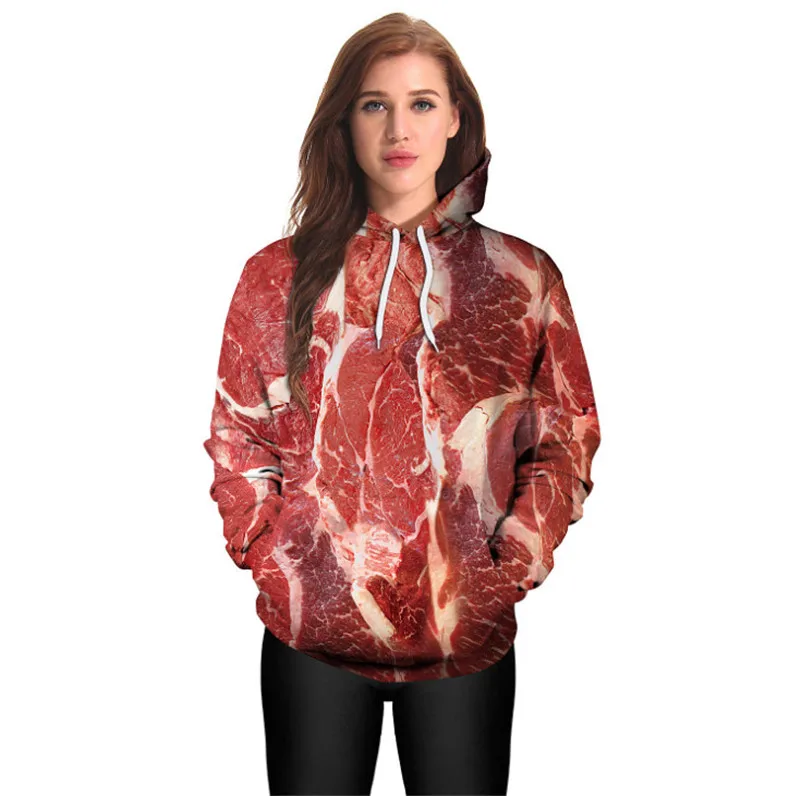 Bionic Pork pattern and Vegetable+ beef pattern 3D Digital Printing Raw Meat Hoodie Fishing Hunting Coats Jackets