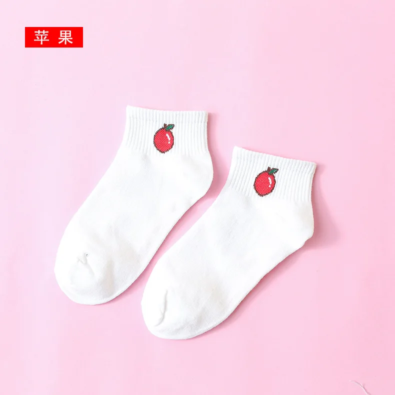 Harajuku/носки с фруктовым узором; женские хлопковые крутые короткие носки с буквенным принтом; хипстерские носки для скейтборда; забавные женские носки - Цвет: Apple