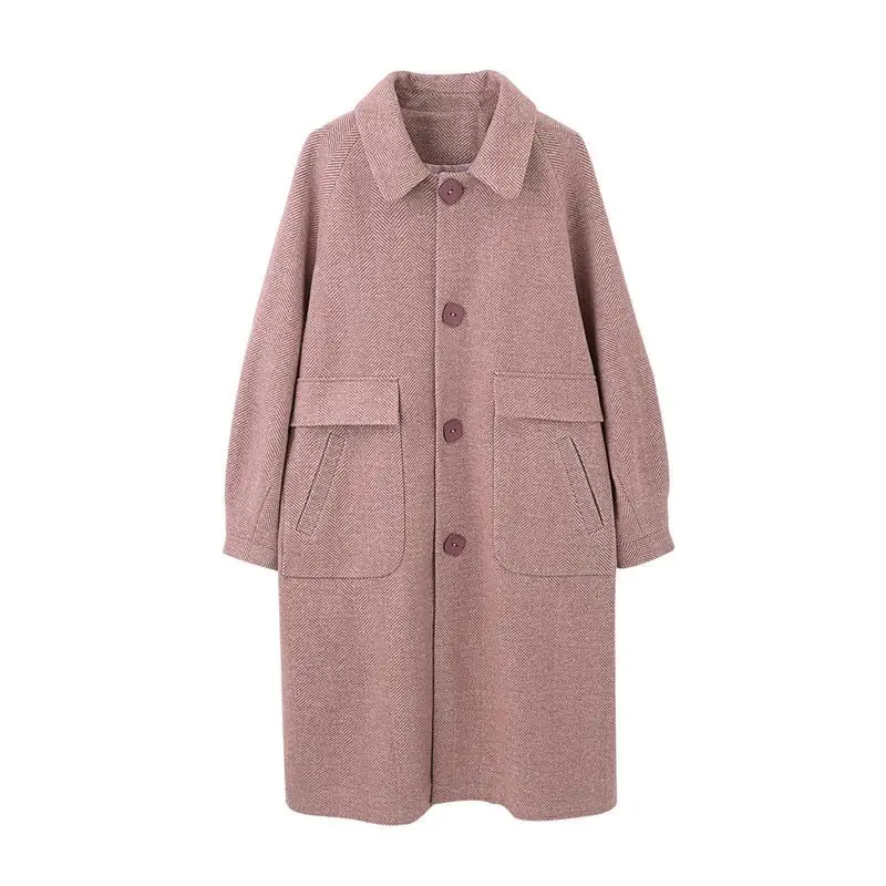 

Autumn Winter Women Single Breasted Warm Thicken Oversize Woolen Jacket Outerwear Female Loose Pockets Slim Long Blends Coat F13