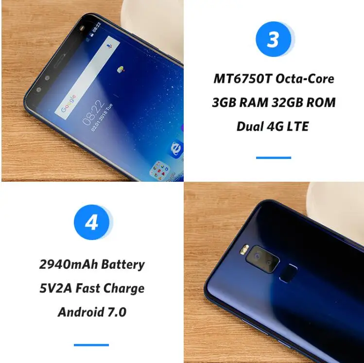 Оригинальный LEAGOO S8 5 72 &quotHD + 18:9 Дисплей Android 7 0 MTK6750T восьмиядерный смартфон 3 GB
