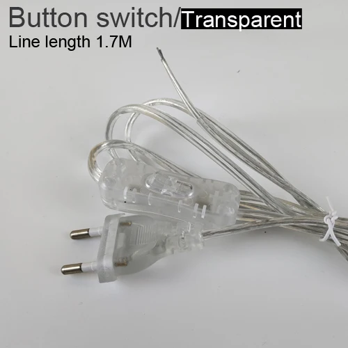 Button Transparent Штепсельная Вилка европейского стандарта с проводом переключателя 1,7 м, диммер, черный/белый кабель для настольной лампы для торшера, 110-220 В, электрический провод - Цвет: Button Transparent