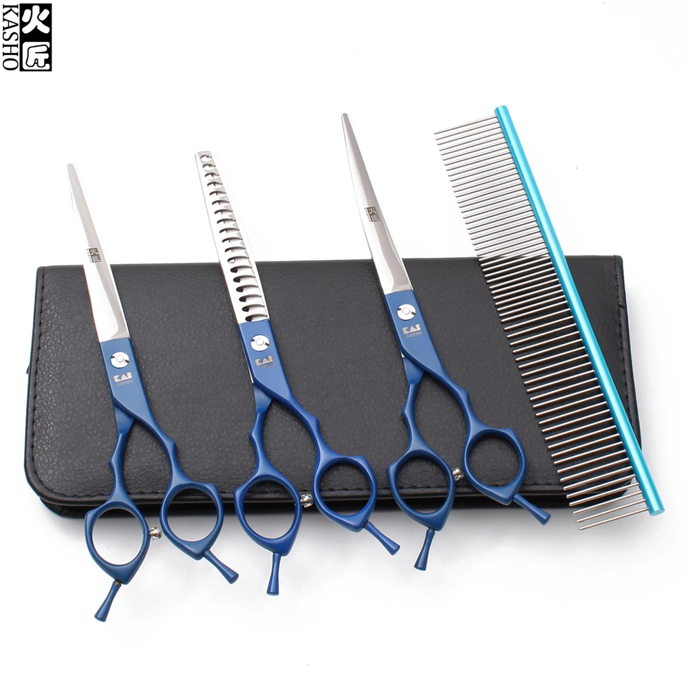 4Pcs Suit 6.5&quot JP 440C Kasho Comb+Straight+Thinning Shears+Up Curved Shears Professional Grooming Scissors Pet Set H3009 | Красота и