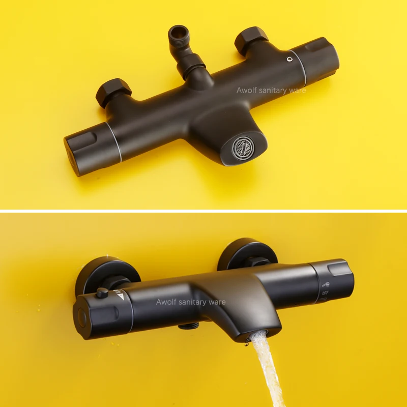 

Luxury Thermostatic Shower Set Smart Bathtub Faucet With Sliding bar Wall Mounted Mixer Tap System Bathroom Sprayer Black AH3013