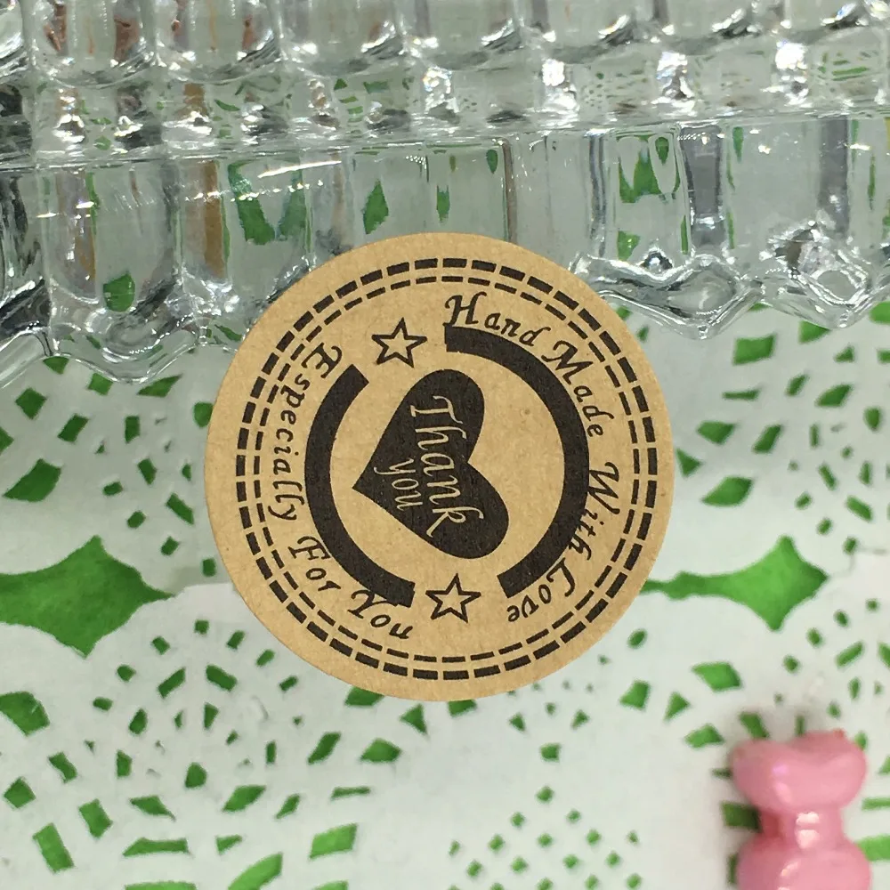 

5000pcs/lot thank you heart-shaped Vintage series Round Kraft paper Sticker for Handmade Products Gift seal sticker label