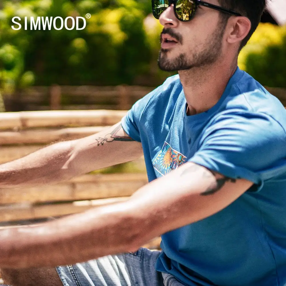 SIMWOOD 2019 летняя новая модная футболка с принтом для мужчин высокого качества
