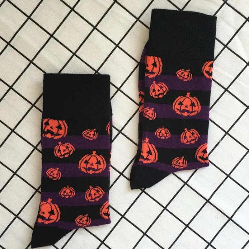 Bats Pumpkin Cartoon Socks Men Knee-High Socks Halloween Cosplay Cotton Crew Socks Spring Autumn Casual Socks