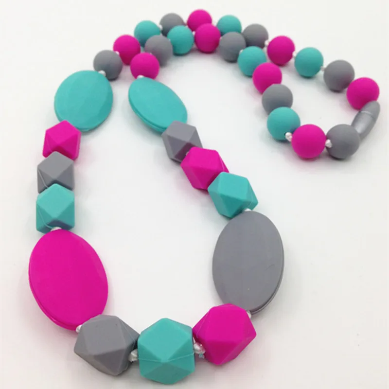 

Silicone Teething Necklace free shipping- BPA Free Silicone Teeth Toys for Moms-baby hexagon beads pendant personalized necklace