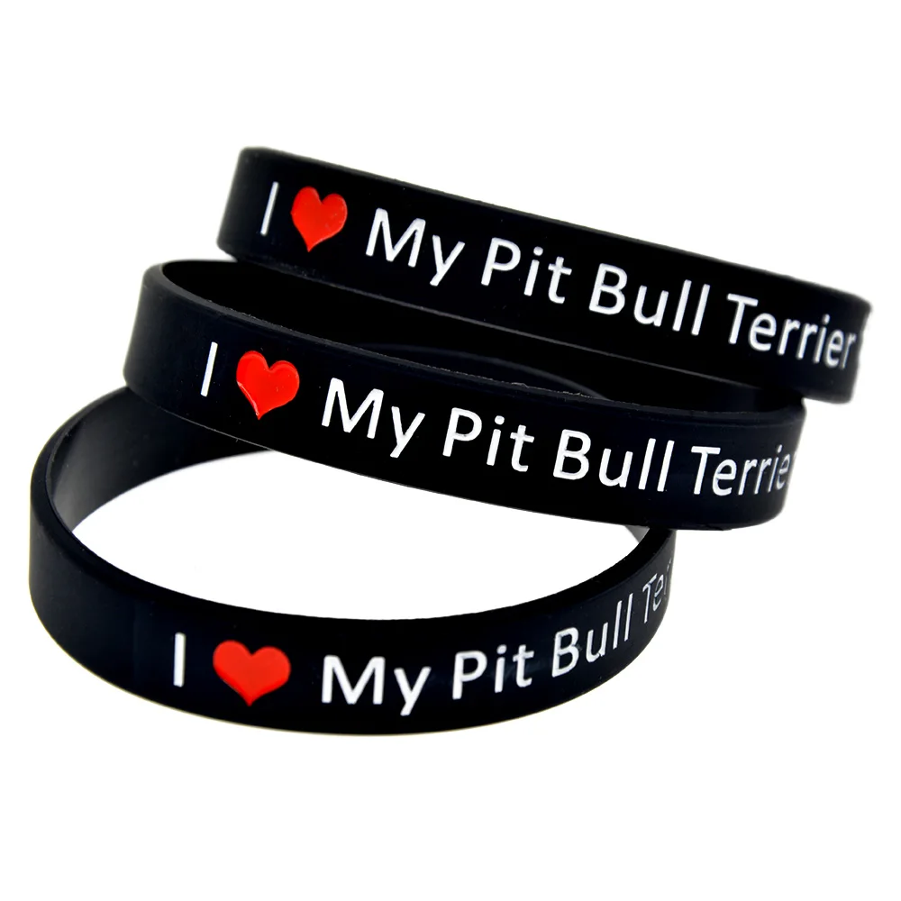 

OBH 50PCS I Love My Pit Bull Terrier Silicone Wristband Adult Size Black