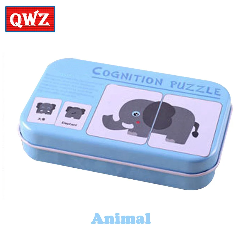 QWZ, железная коробка для малышей, карты, Детские познавательные головоломки, игрушки, подходящие игры, когнитивные карточки, Vehicl/Fruit/Animal/Life Set, парные головоломки - Цвет: QWZ136-Animal