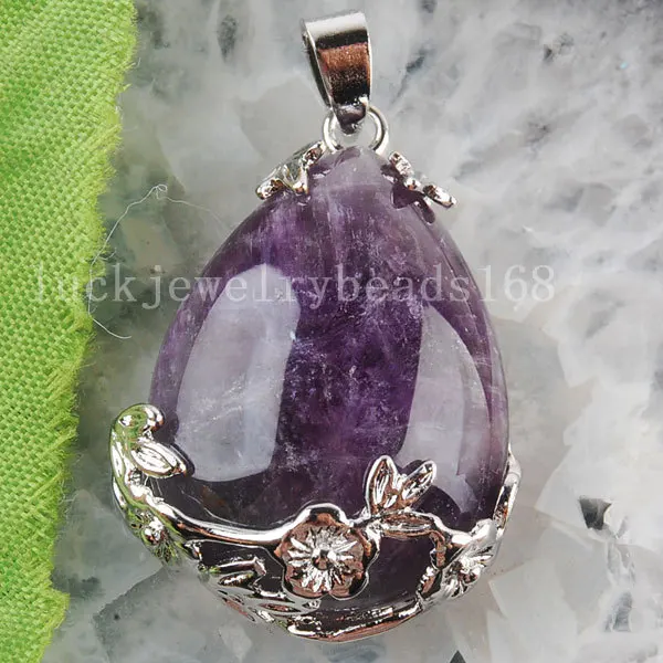 Бесплатная доставка, Женская Модная бижутерия 27x36 мм, подвеска из натурального фиолетового кристалла в форме капли, бисер, 1 шт. C3102