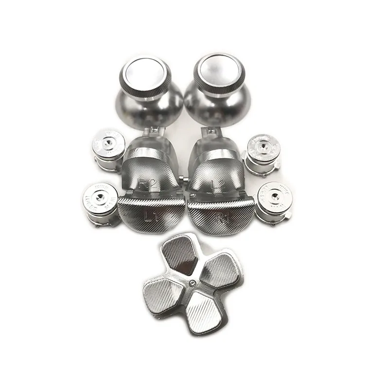 full Silver Металлические пуговицы в виде пуль thumbstick cap L1 R1 L2 R2 Dpad алюминиевые кнопки для PS4 Slim Pro контроллер Dualshock 4 JDM040 JDS040 - Цвет: full Silver