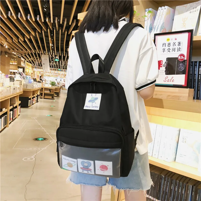 DCIMOR Waterproof nylon Women Backpack Female Transparent Front-pocket Travel Backpack Detachable student schoolbag book Mochila