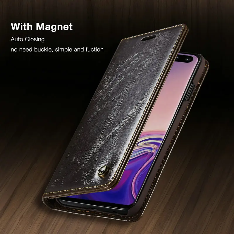 Магнитный чехол бумажник CaseMe для Samsung Galaxy S10 роскошный с откидной крышкой и двумя