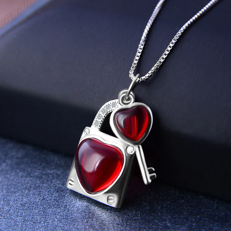 Белое золото Цветной Красный кристалл сердце замок ключевой фигурой 925 пробы