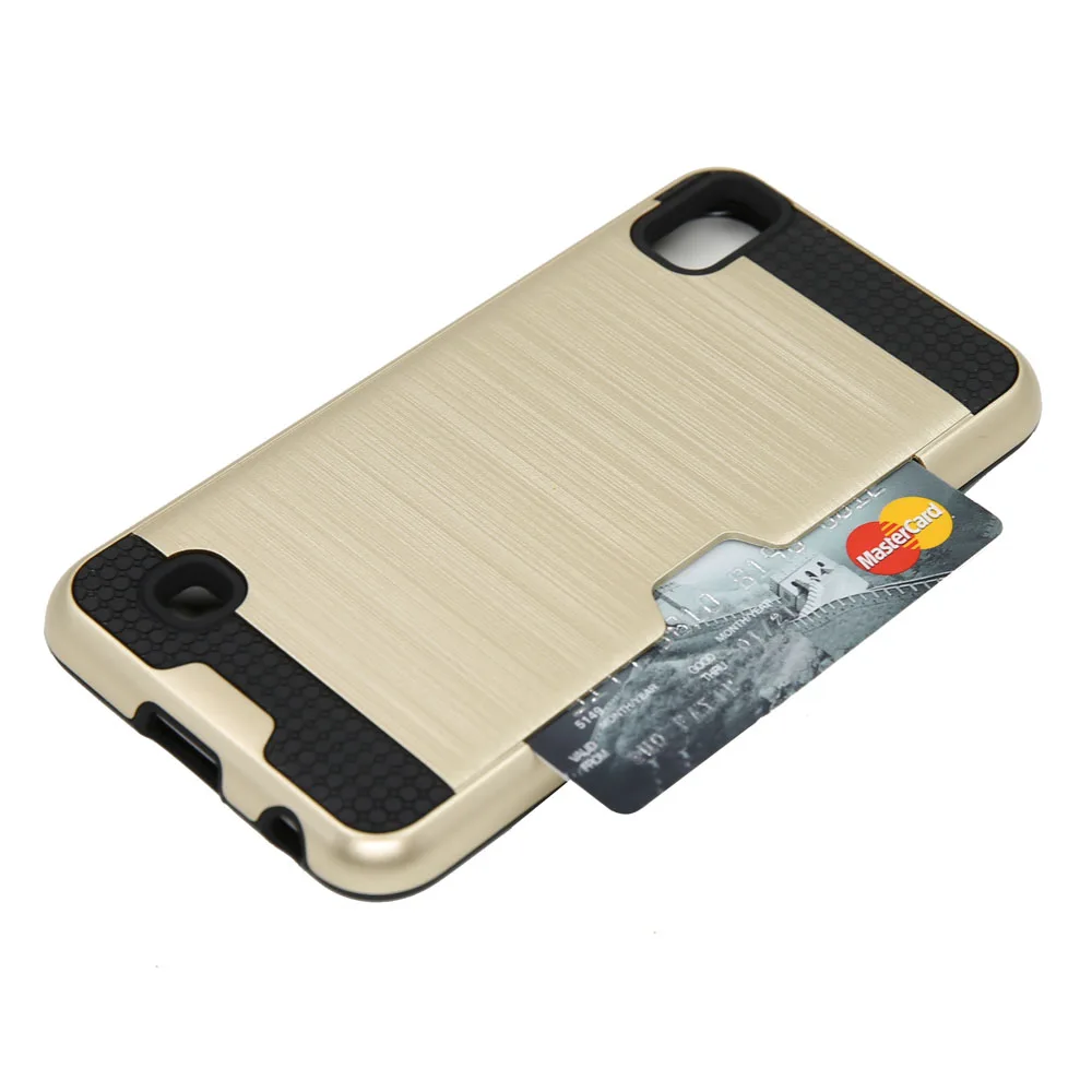 Hybrid Armor Case Hard Aluminum Plated Slot Card Holder Shockproof Silicone PC Phone Cover For LG X Power K210 K220 K220ds@ |